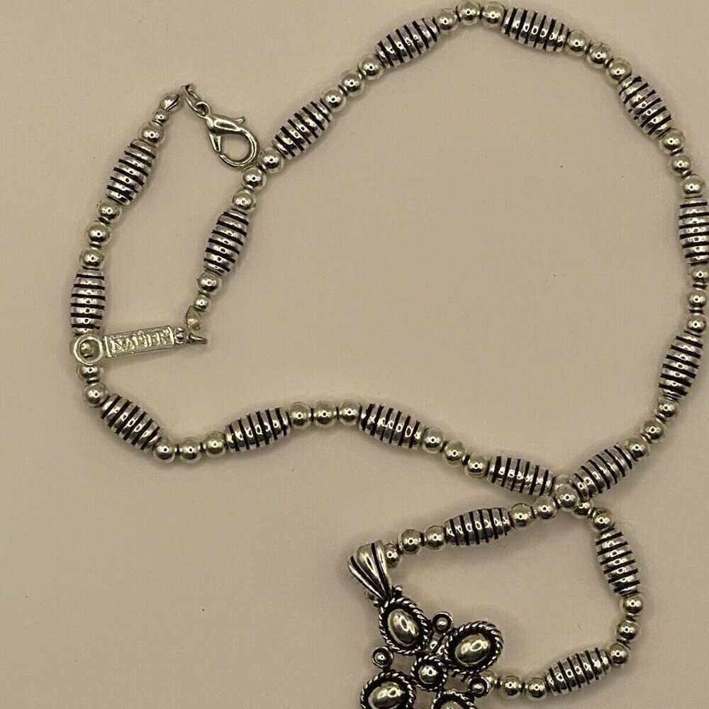 Napier Cross Pendant Vintage Beaded Silver Tone Necklace 17.5” Vtg Clean Charm - Picture 6 of 10